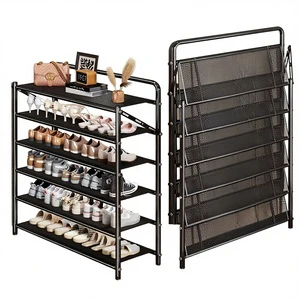 Folding Metal Carbon Steel 6-Tier Shoe Rack Household Doorway Indoor Space-Saving No-Installation Simple Shoe Storage