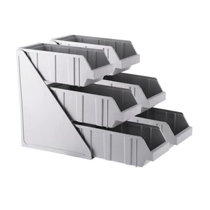 Factory 3-Tier Self-Serve Organizer Set Grey Plastic Flatware & Condiment 6 Bins Organizer
