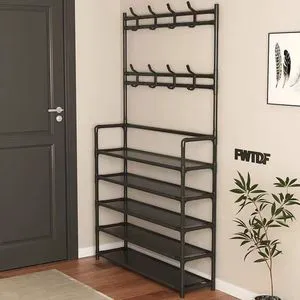 Shoe Rack 5-tier Portable Removable Floor One-piece Coat Hood Integrated Living Room Bedroom Simple Shoes Clothing