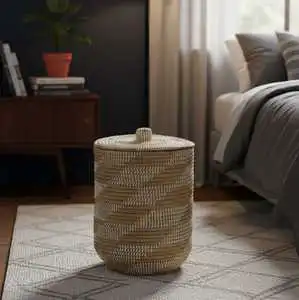 Wholesale Eco Rattan Storage Basket Handmade Wicker Organizer for Clothes & Shoes