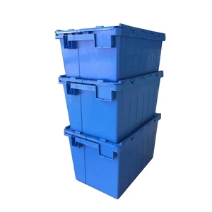 74L Heavy Duty Attached Lid Stackable And Neastable Plastic Tote Box