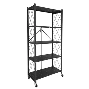 Adjustable Foldable Storage Shelves with Wheels No Assembly Organizer Rack for Garage Kitchen Basement Pantry