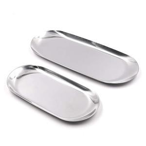 Silver Oval Modern Decorative Tray Set 2Pcs Serving Platter Jewelry Stand Cosmetic Storage