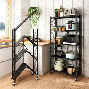 Required Folding Storage Rack with Wheels, Multi-Tier Kitchen Shelf, Bathroom Organizer, Mobile Floor Rack Living Room, Pantry