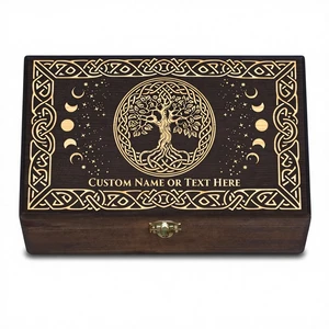 Personalized Rectangle Wooden Storage Box Modern Packaging Box With Carved Tree Life Design For Jewelry Storage Large Capacity