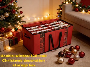 128 Ball Christmas Ornament Storage Box, Waterproof Oxford Cloth Xmas Bauble Organizer with Dual View Windows