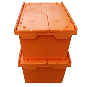 Food Grade Heavy Duty PP Plastic Storage Logistic Container Tote Box Crates with Hinged Lids for Moving and Transportation