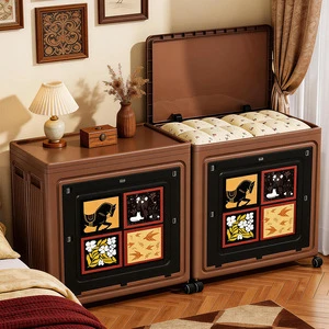 Vintage-style Plastic PP Clothing Storage Box Large-capacity Household Toy Tools Organizer Foldable Lid Wheels Moisture-proof