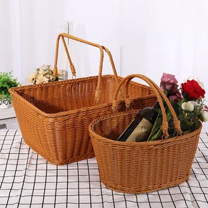 Hot Sale Wholesale High Quality Rattan Fruit And Vegetable Basket Hand Woven Basket Fashion Picnic Storage Basket With Handles