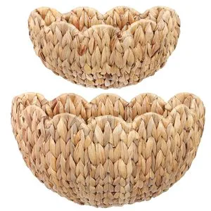 Handmade Water Hyacinth Round Pastoral Style Flexible & Detachable Wall Storage Hanging Basket for Home Decor