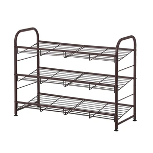 3 Tier Silver Steel Foldable Floor Type Shoe Storage Racks for Bedroom and Entryway