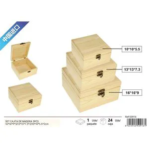 Set of 3 Wooden Decorative Storage Boxes Sizes 16x16x9 / 13x13x7.3 / 10x10x5.5 cm Model 8445542509161