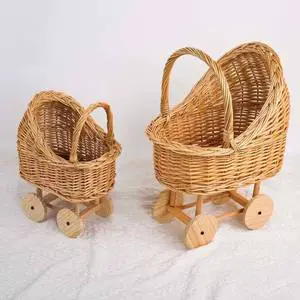 New Arrival Baby Kid Rattan Baskets Wicker Braided Retro Baby Basket Children's Room Decorated Children Toys Baby Stroller Toy