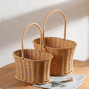 Mini Rattan Wicker Flower Gift Basket Hand Woven Storage Basket Foldable Handle Home Decoration Egg Basket