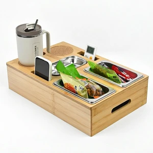 WDF High Quality Couchbar Console Coaster Caddy Snack Holder Bamboo Couch Cup Holder Tray