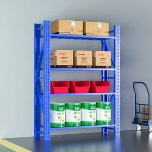 Household 4layer Storage Rack Industrial Storage Shelf Blue Warehouse Display Rack Heavy Duty Iron Frame Factory Storage Rack