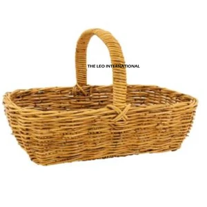 Top Quality Handmade Natural Rectangular Rattan Basket Household Rattan Wicker Woven Gift Storage Basket With Handle