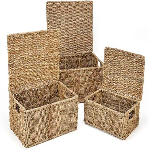Custom High Quality Water Grass Woven Storage Baskets For Shelves Natural Baskets For Organizing