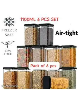 6 Pcs Set 110ml Transparent Wicker Plastic Storage Bins Food Grade Kitchen Containers Airtight Lids for Spices Pulses Snacks