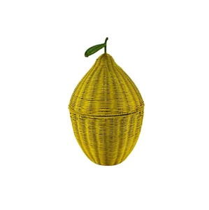Cute Yellow Lemon Shaped Natural Wicker Storage Basket for Kids Room Handcrafted Rattan Toys Basket in Fruit Shape