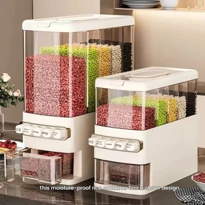 Food Grade Plastic Household Five-Grain Storage Box Rice Jar Press-Lid Moisture-Proof Sealed Organizer Box with Dividers