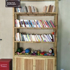 Jierui Chinese-style Bamboo Bookshelf Rack Multi-Layer Oil Coated Not Afraid of Rot Storage Solution