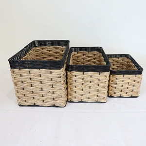 Rectangular Water Hyacinth Baskets With Handles Hand-woven Basket Organizer Natural Eco Friendly