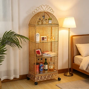 Luxury Golden Metal Storage Rack Movable Storage Cabinet Custom Furniture Wall Decor Ornament Home Decoration Factory Direct