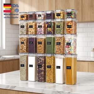 BPA-Free 24 Piece Set Plastic Airtight Food Storage Container Set Leakproof Stackable for Flour Pasta Grains Pantry Organization