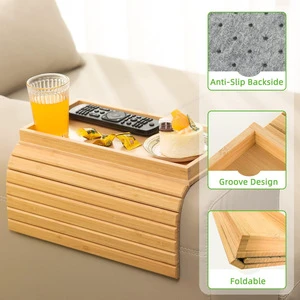 Foldable Eco-Friendly Bamboo Storage Tray Table for Living Room Single-Tier Beverage Snacks Tools & Phone