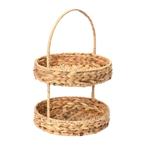 Eco-friendly Natural Water Hyacinth 2-tier Woven Tray for Kitchen Counter Decorative Storage Basket Wholesales From Vietnam