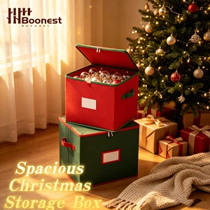 Wholesale Spacious Christmas Ornament Storage Boxes Set, Red & Green Zippered Fabric Holiday Organizer with Handle OEM Accepted