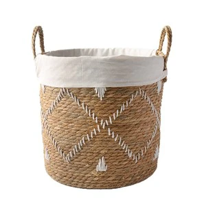 Woven Cattail Modern Minimalist Storage Basket Handcrafted Laundry Hamper Decor Tidying Odds Ends Portable