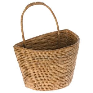 Natural Rattan Storage Basket Wicker Handled Basket Natural Woven Organizer Market Wall Hanging Basket Home Decor