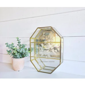 New Style Wall Hanging Shelf Display Box for Home Decorative Brass/Glass Wall Mounted Shelves Golden Storage Box