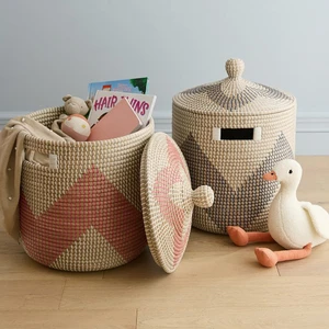 Minimalist Natural Seagrass Storage Handwoven Storage Bin for Modern Home Decor Kitchen Bathroom and Living Space
