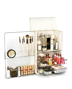 Folding Cosmetic Box Desktop Plastic Foldable Stackable Storage Bins Bedroom Living Room Makeup Box Container Storage Customized