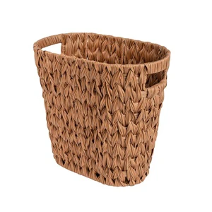 Handwoven Farmhouse Natural Wicker Basket Storage Basket pp Rattan Wastebasket Can with Handles for Bathrooms