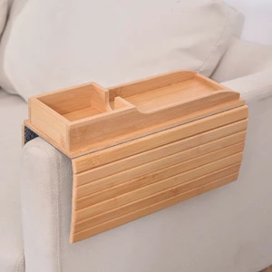 Bamboo Lazy Sofa Armrest Serving Tray Removable Foldable Single-Tier Multifunction Modern Sustainable Storage for Living Room
