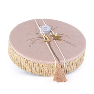 Large Round Rattan Woven Velvet Tassel Jewelry case Box Packaging Palm Tree Custom logo Embroidered Jewelry Gift Box Organizer
