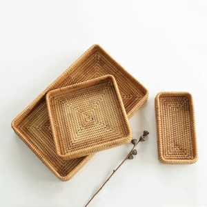 Viet Nam Rattan Rectangular Serving Tray with Handles Rattan Bread Storage Tray Customize Size +84947900124