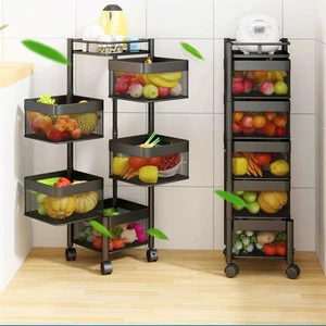 Modern Home Kitchen Corner Shelf Movable Rotating Mesh Basket Storage Rack Multifunctional Simple Organizer for Dinnerware Metal