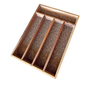 Acacia Wood Single Tier Silverware Tray for Drawer Cutlery Organizer Kitchen Tool Holder Adjustable Multifunction Storage