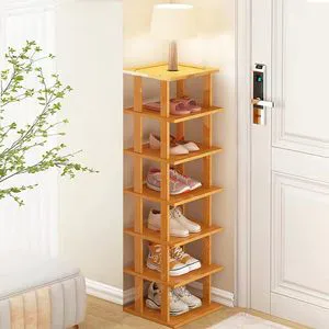 Space-Saving Bamboo Shoe Rack 7-Tier Vertical Design DIY Stackable Multi-Use Storage & Bookshelf