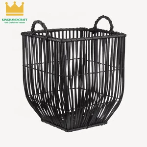 Hot Trend Black Rattan Woven Basket Wholesale Black Rattan Storage Basket with Handles Handmade From Vietnam