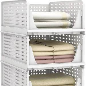 4-Piece Material Stackable Storage Bins Drawer Rack Storage Containers for Wardrobe Kitchen Bathroom