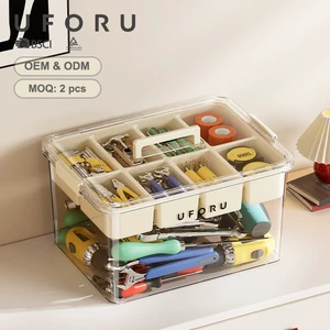 UFORU Transparent 2 Layer Plastic Storage Box with Portable Handle Stackable Multipurpose Tool Organizer Box OEM ODM