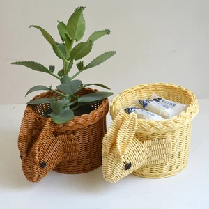 Hand-made Modern Woven Rattan Rabbit Shaped Wicker Storage Basket