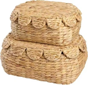 Handmade Natural Hyacinth Water Hyacinth Woven Flexible Lightweight Design Storage Baskets Scallop Edge Precision Dimensions