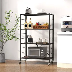 4-Tier Foldable Storage Shelf for Tool Room Kitchen Living Room-Shelving Units